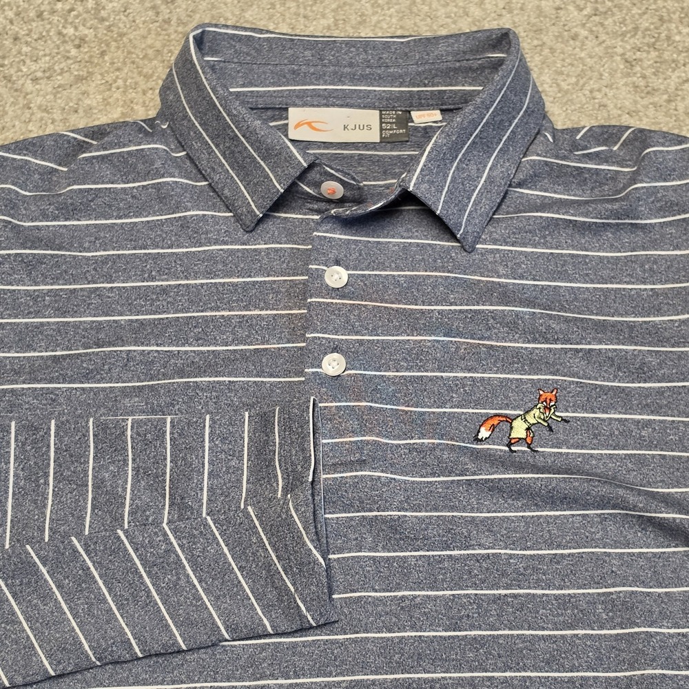 KJUS Men 52 L Blue Stripe Long Sleeve Golf Polo River Bend Golf Club UPF 50+